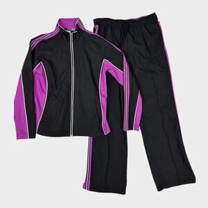 SJB Active Medium Black Pants Jacket Set Purple Stripe Polyester